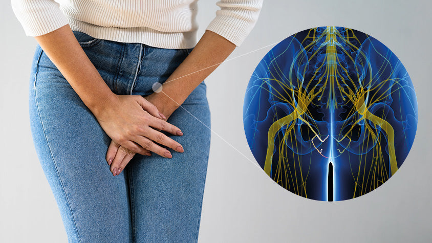 Rappresentazione della parte inferiore del corpo femminile con disagio cronico nella zona pelvica.