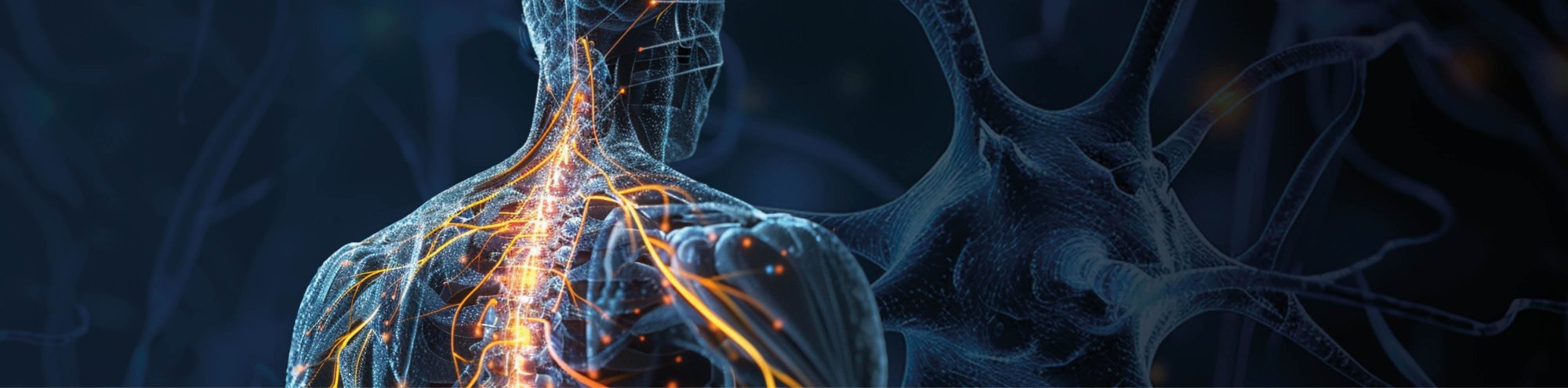 Grafica moderna di una persona vista da dietro, con i nervi visibili attraverso la parte superiore della schiena.