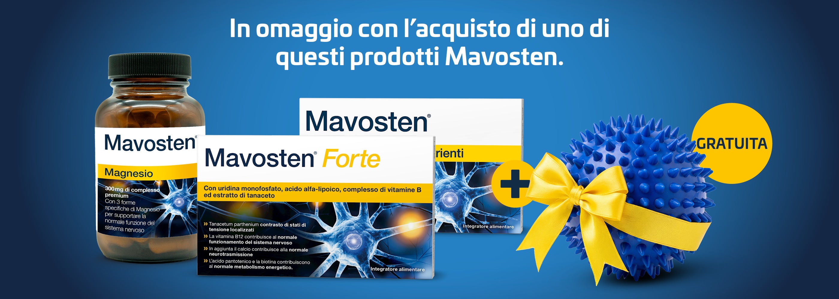 Prodotti Mavosten con palla da massaggio in regalo come parte della promozione